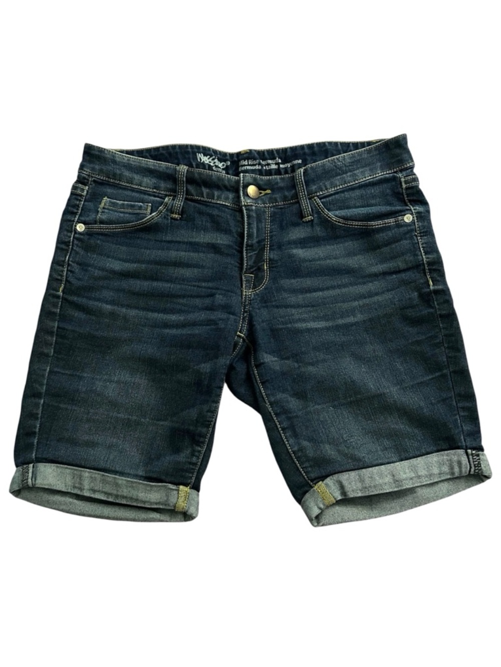 Mossimo Denim Mid Rise Dark Wash Cuffed Jean Bermuda Short - Size 6